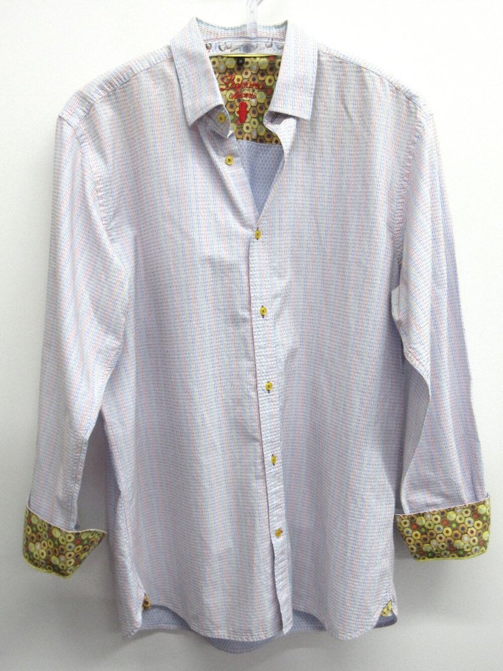 LUCHIANO VISCONTI BUTTON UP SHIRT MEN'S XL FLIP CUFFS STRUCTURED CHECK PATTERN